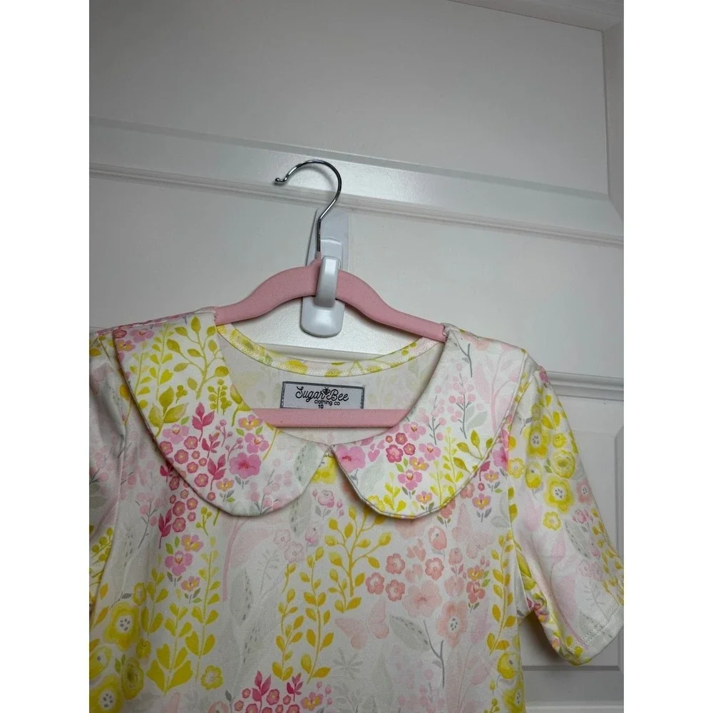 Sugar Bee Clothing Co Girls Floral Butterfly Peter Pan Collar Pocket Dress 10